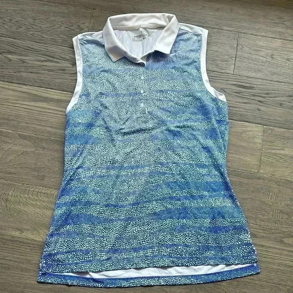 🔥Nike🔥 | Golf tour palmilla performance sleeveless white and  blue polo shirt